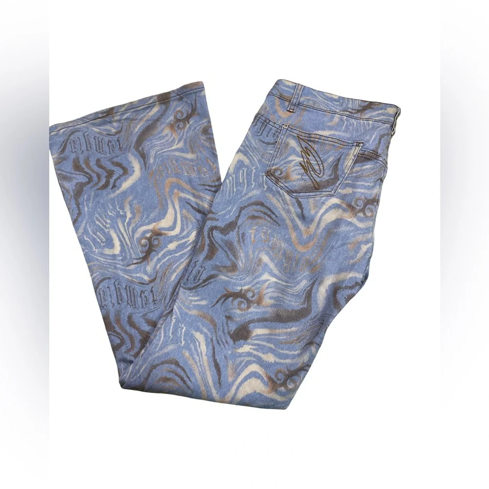 I AM GIA Abstract Print Flare Jeans XL Light‎ Blue Cotton Stretch - Picture 5 of 8